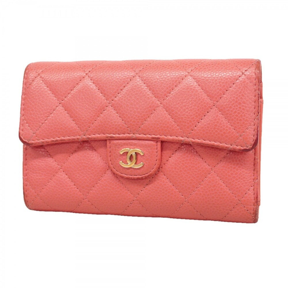 CHANEL Pink Caviar Leather Wallet